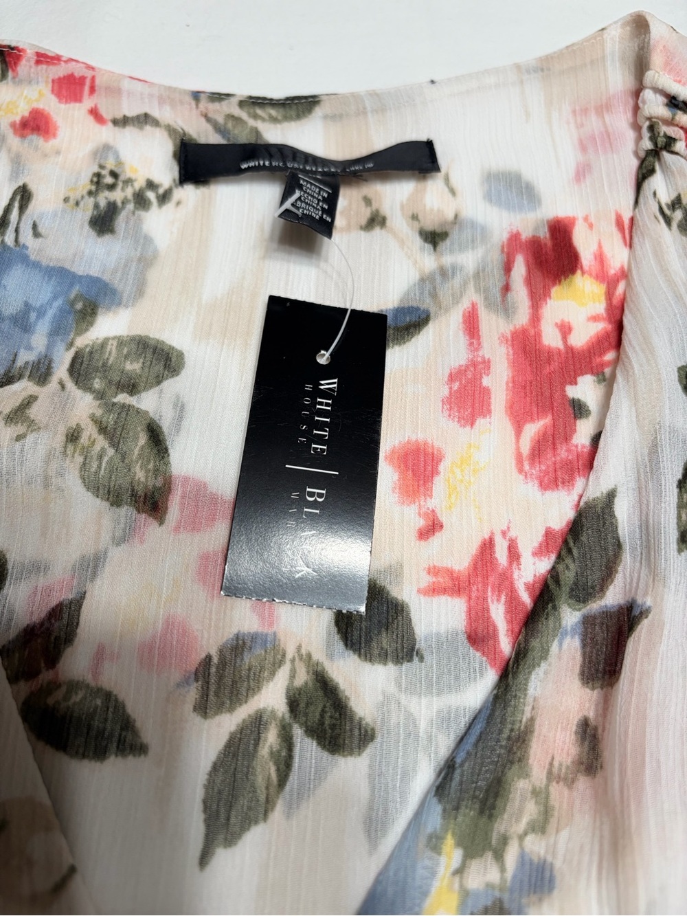 White House Black Market Floral V-Neck Peplum Blouse - White/Pink/Blue - Picture 3 of 16